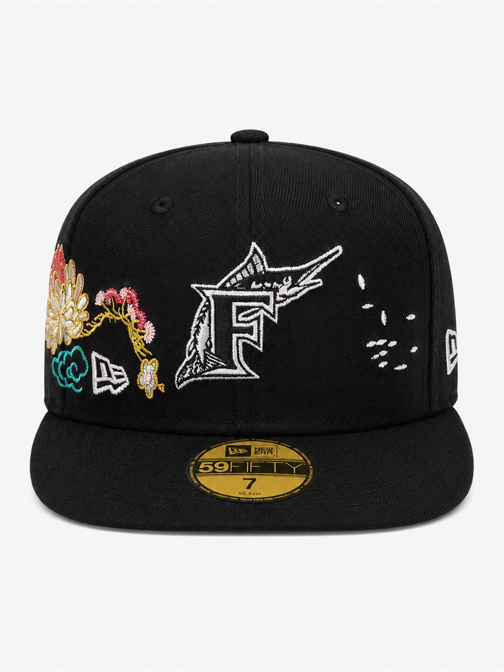 New Era Florida Marlins State Flower 59FIFTY Fitted Hat Black Size 7